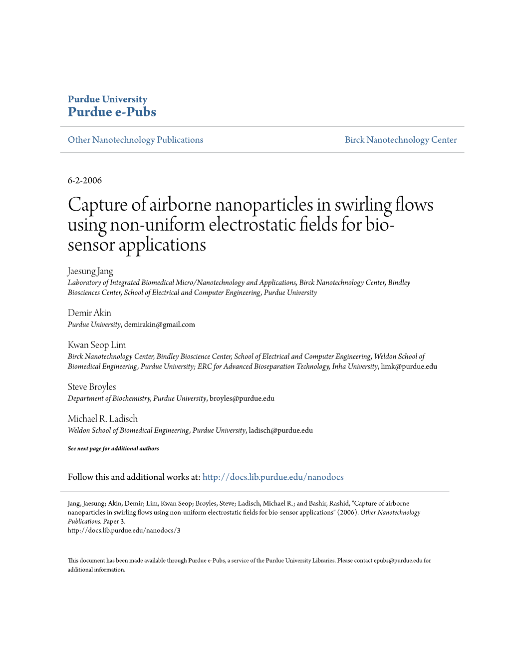 Capture of Airborne Nanoparticles in Swirling Flows Using Non-Uniform