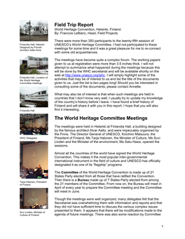 Field Trip Report the World Heritage Committee Meetings