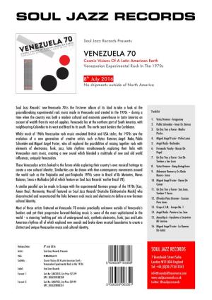 VENEZUELA 70 Cosmic Visions of a Latin American Earth Venezuelan Experimental Rock in the 1970S