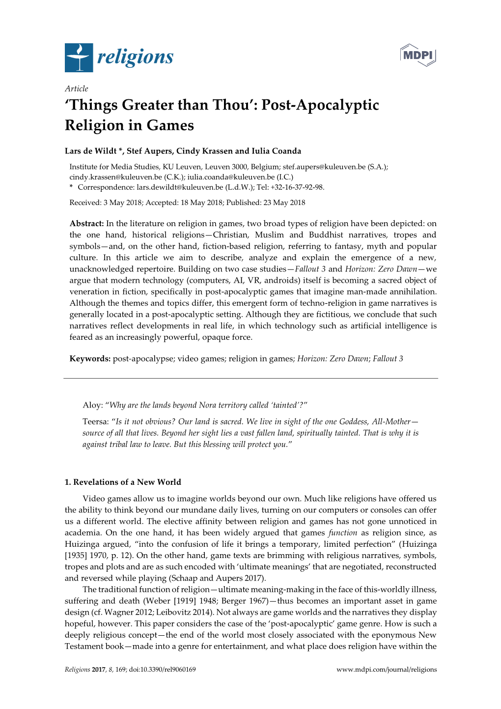 Post-Apocalyptic Religion in Games