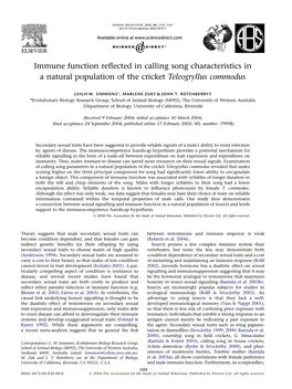 Immune Function Reflected in Calling Song Characteristics in a Natural