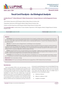 Vocal Cord Paralysis –An Etiological Analysis