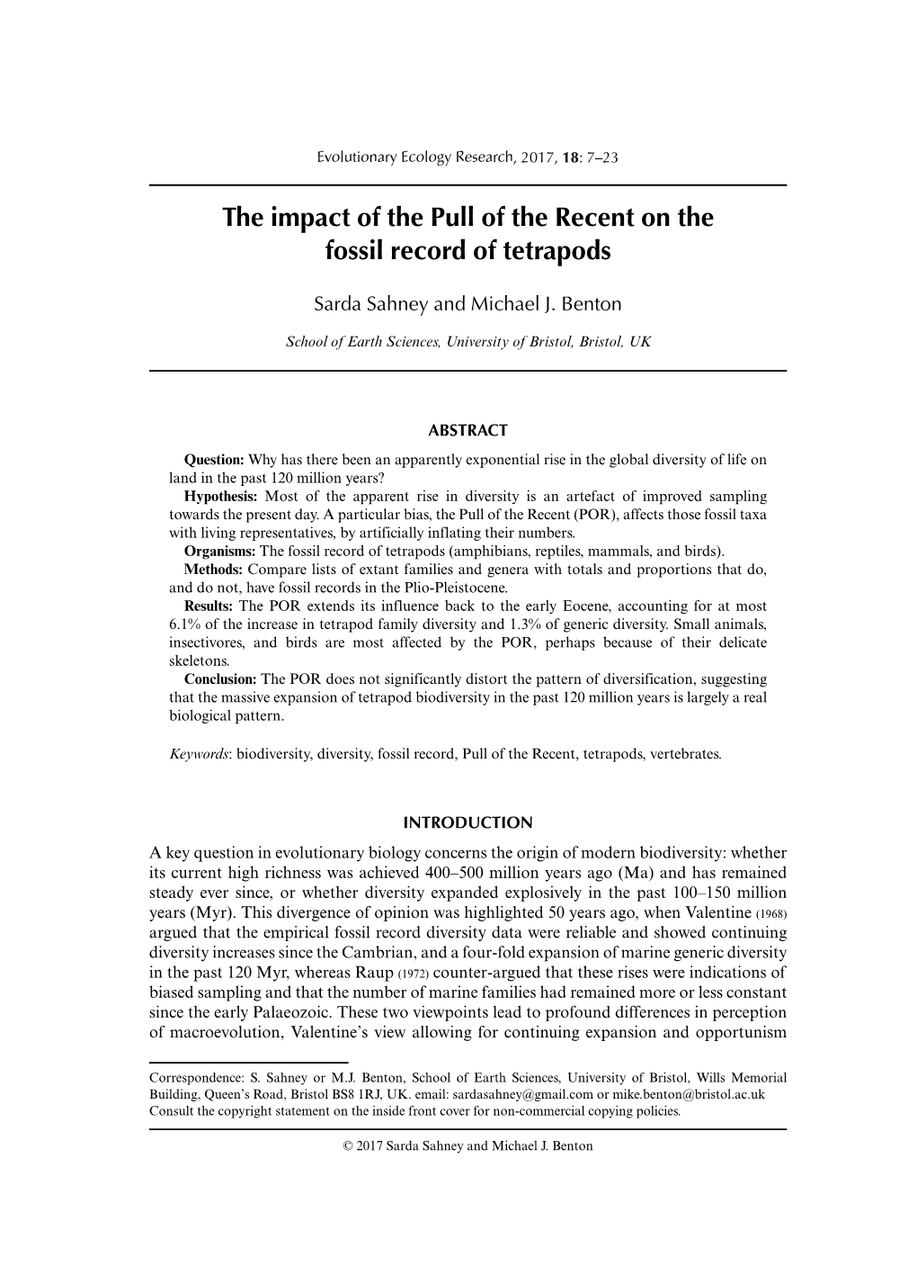 The Impact of the Pull of the Recent on the Fossil Record of Tetrapods