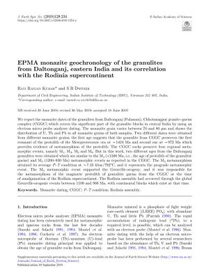 EPMA Monazite Geochronology of the Granulites from Daltonganj, Eastern India and Its Correlation with the Rodinia Supercontinent