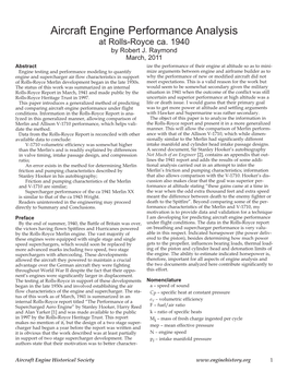 Aircraft Engine Performance Analysis at Rolls-Royce Ca. 1940 by Robert J