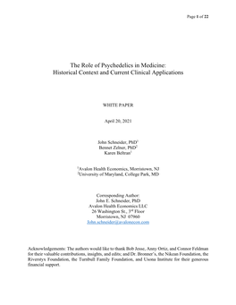 The Role of Psychedelics in Medicine: Historical Context and Current Clinical Applications
