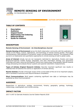 REMOTE SENSING of ENVIRONMENT an Interdisciplinary Journal