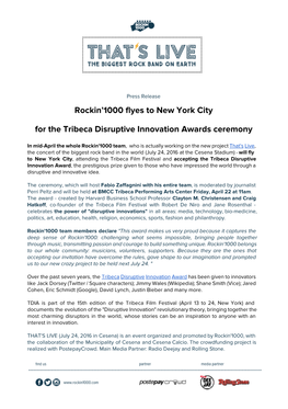 Rockin'1000 Flyes to New York City for the Tribeca Disruptive Innovation
