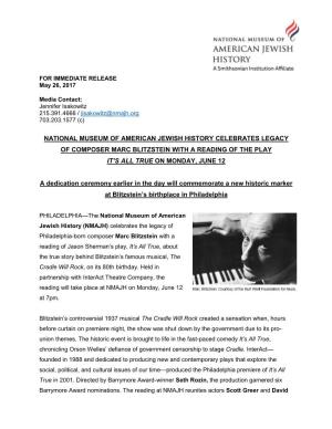 Nmajh Celebrates Legacy of Composer Marc Blitzstein with a Reading of The