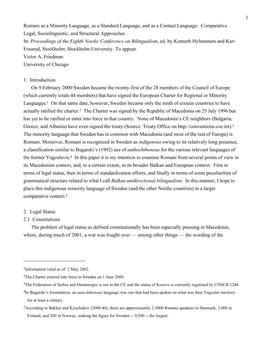 Comparative Legal, Sociolinguistic, and Structural Approaches In: Proceedings of the Eighth Nordic Conference on Bilingualism, Ed