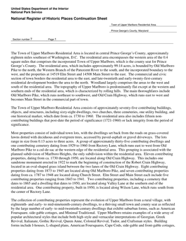 National Register of Historic Places Continuation Sheet the Town Of