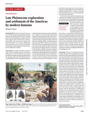 Late Pleistocene Exploration and Settlement of the Americas by Modern Humans Michael R