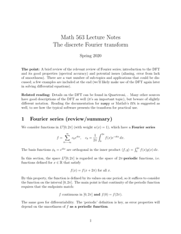 Math 563 Lecture Notes the Discrete Fourier Transform