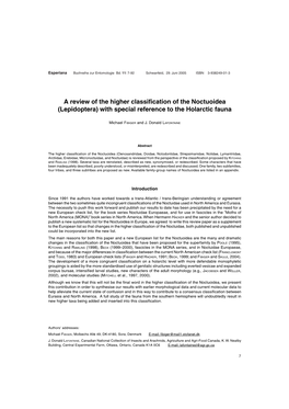 A Review of the Higher Classification of the Noctuoidea (Lepidoptera) with Special Reference to the Holarctic Fauna