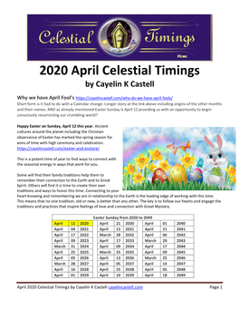 2020 April Celestial Timings by Cayelin K Castell