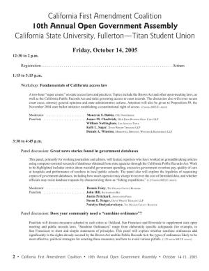 California First Amendment Coalition 10Th Annual Open Government Assembly California State University, Fullerton—Titan Student Union