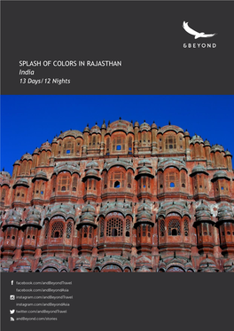 SPLASH of COLORS in RAJASTHAN India 13 Days/12 Nights