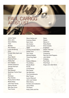 Paul Carrigg ARTIST List