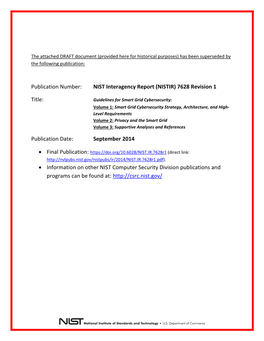 Draft NISTIR 7628 Revision 1, Guidelines for Smart Grid Cyber Security