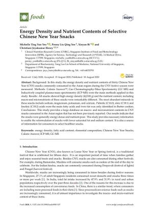Energy Density and Nutrient Contents of Selective Chinese New Year Snacks
