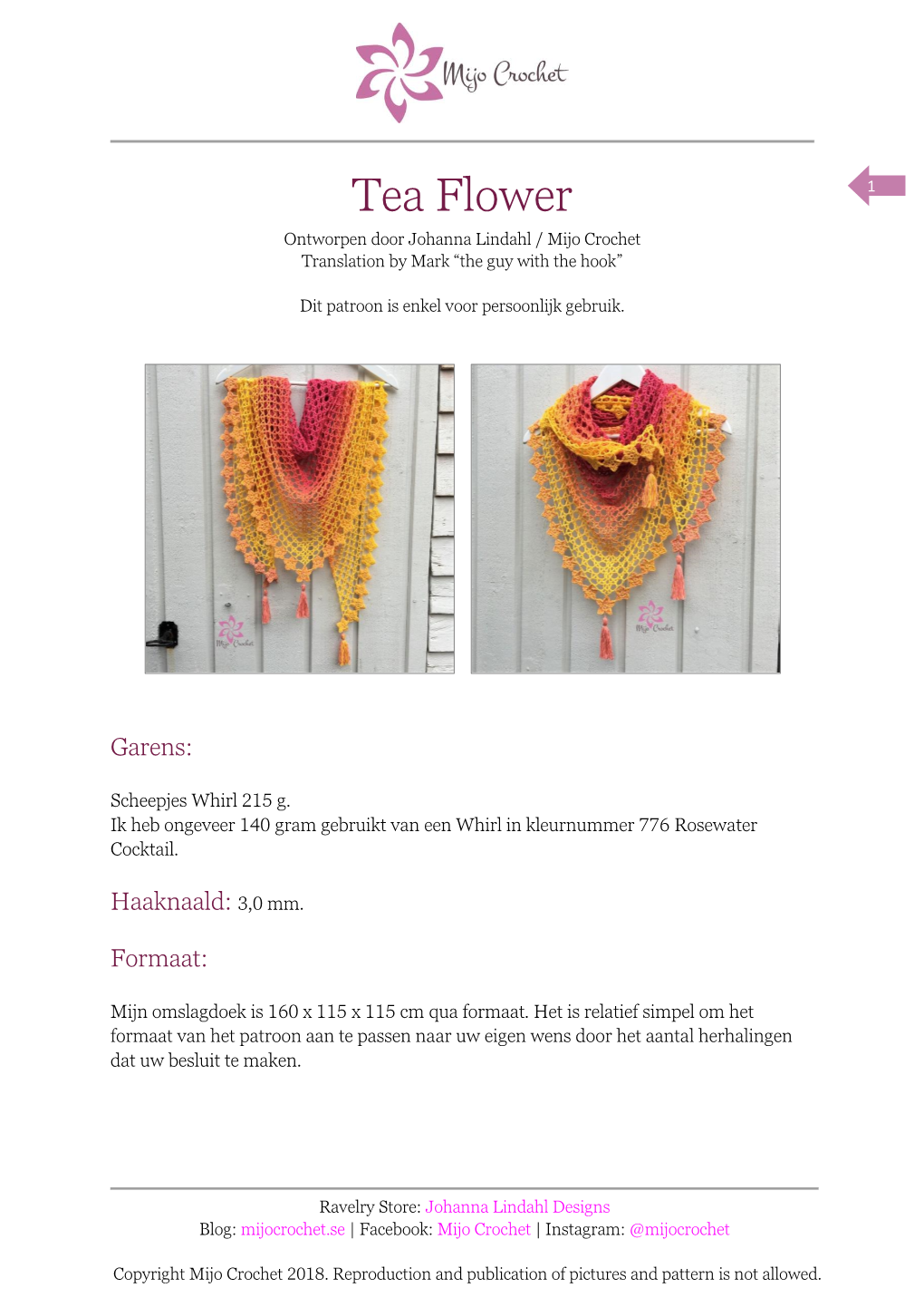 Tea Flower Ontworpen Door Johanna Lindahl / Mijo Crochet Translation by Mark “The Guy with the Hook”