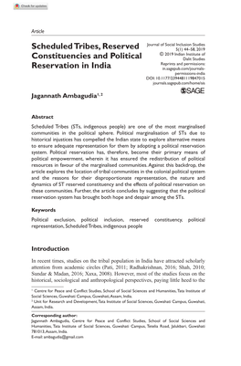 Scheduled Tribes, Reserved Constituencies and Political Reservation in India
