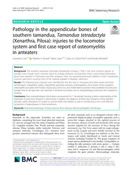 (Xenarthra, Pilosa): Injuries to the Locomotor System and First Case Report of Osteomyelitis in Anteaters Leonardo Cotts1,2* , Roberta V