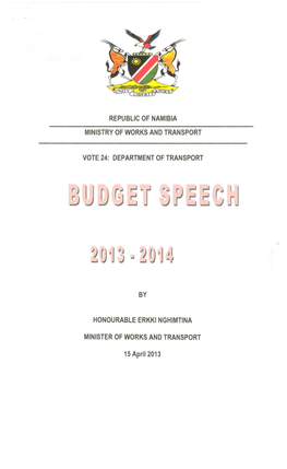 Department of Transport by Honourable Erkki Nghimtina Minister of W