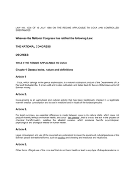 THE NATIONAL CONGRESS DECREES: Chapter I General Rules