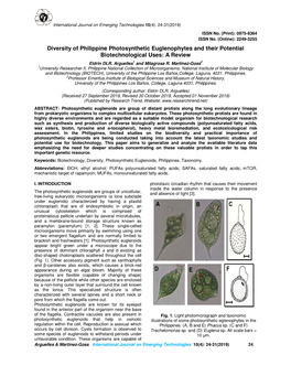 Diversity of Philippine Photosynthetic Euglenophytes and Their Potential Biotechnological Uses: a Review Eldrin DLR