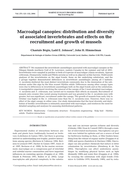 Macroalgal Canopies: Distribution and Diversity of Associated Invertebrates and Effects on the Recruitment and Growth of Mussels