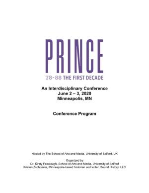 An Interdisciplinary Conference June 2 – 3, 2020 Minneapolis, MN Conference Program