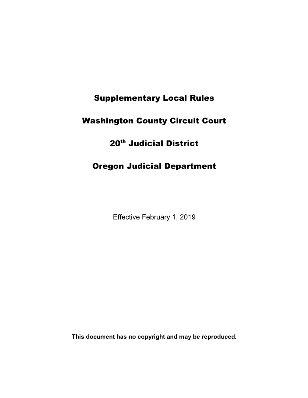 Supplementary Local Rules Washington County Circuit Court