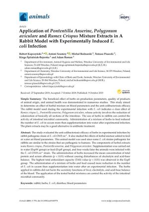 Application of Pontentilla Anserine, Polygonum Aviculare and Rumex Crispus Mixture Extracts in a Rabbit Model with Experimentally Induced E