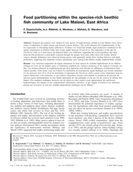 Food Partitioning Within the Species-Rich Benthic Fish Community of Lake Malawi, East Africa