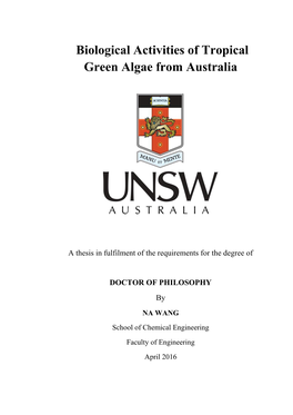 Biological Activities of Tropical Green Algae from Australia