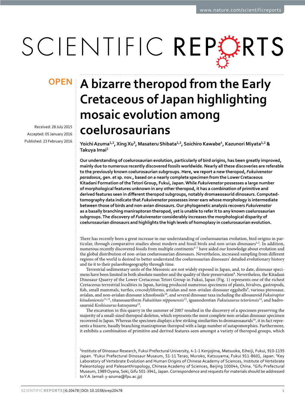 A Bizarre Theropod from the Early Cretaceous of Japan Highlighting