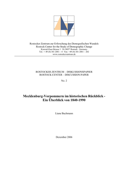 Mecklenburg-Vorpommern Im Historischen Rückblick - Ein Überblick Von 1840-1990