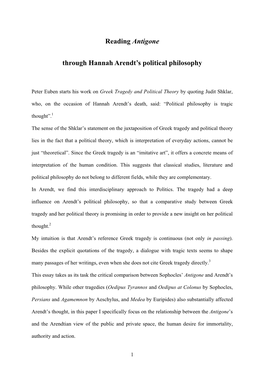 Reading Antigone Through Hannah Arendt's Political Philosophy