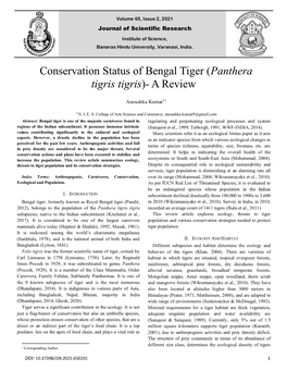 Conservation Status of Bengal Tiger (Panthera Tigris Tigris)- a Review