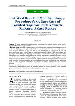 Satisfied Result of Modified Knapp Procedure for a Rare Case of Isolated Superior Rectus Muscle Rupture: a Case Report