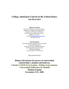 College Admission Criteria in the United States: an Overview