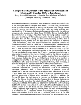 A Corpus-Based Approach to the Patterns of Motivated and Ideologically-Invested Shifts in Translation Long Keven Li