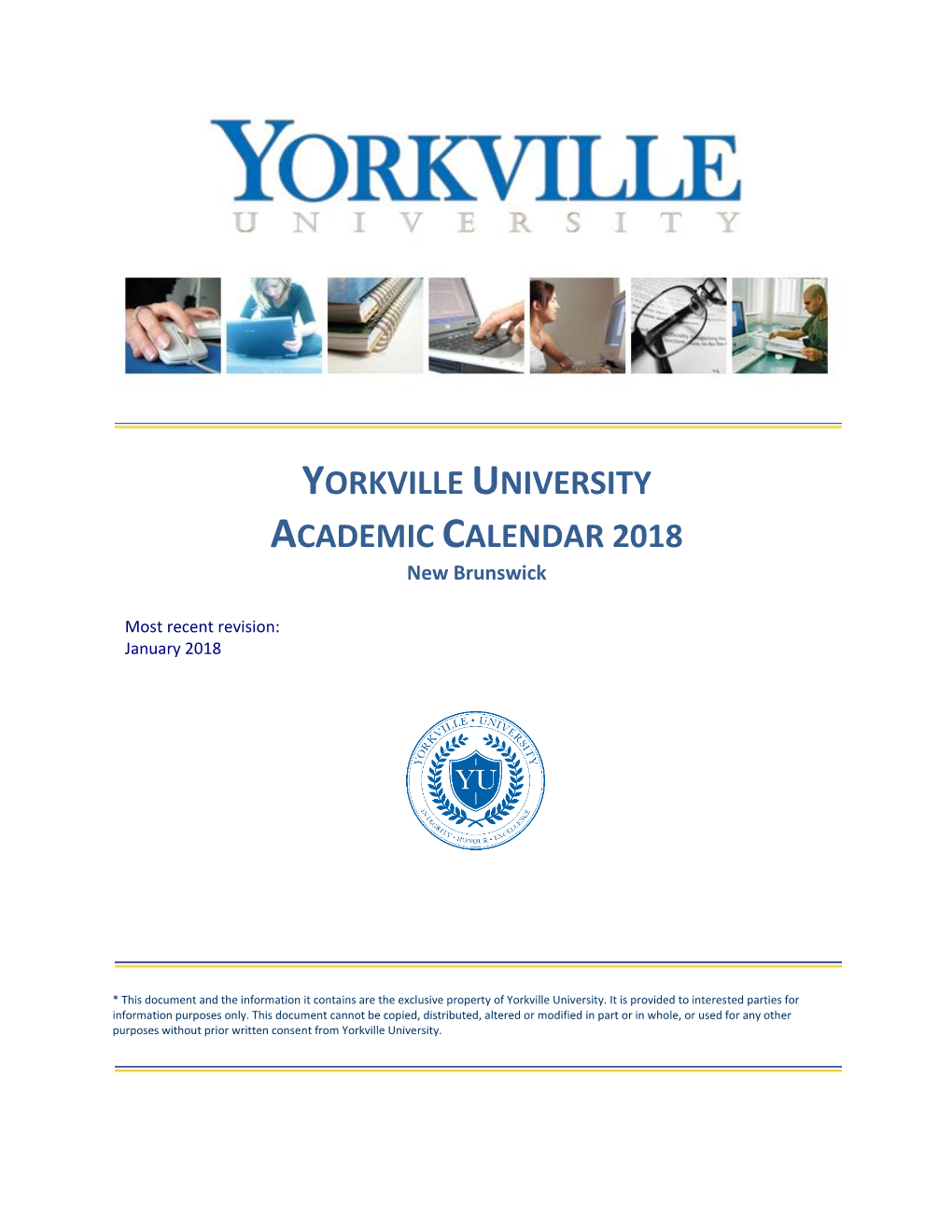 YORKVILLE UNIVERSITY ACADEMIC CALENDAR 2018 New Brunswick