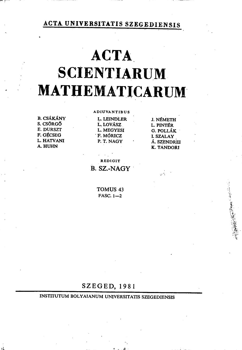 Acta Scientiarum Mathematicarum