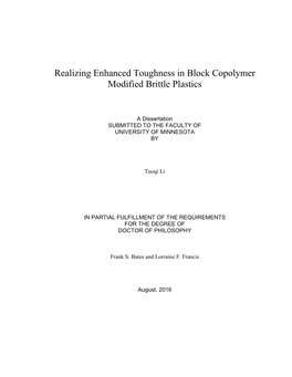 Realizing Enhanced Toughness in Block Copolymer Modified Brittle Plastics