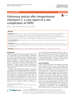 Pulmonary Toxicity After Intraperitoneal Mitomycin C: a Case Report of a Rare Complication of HIPEC Melissa L
