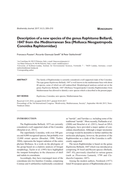 Description of a New Species of the Genus Raphitoma Bellardi, 1847 from the Mediterranean Sea (Mollusca Neogastropoda Conoidea Raphitomidae)