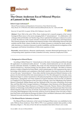 The Orson Anderson Era of Mineral Physics at Lamont in the 1960S