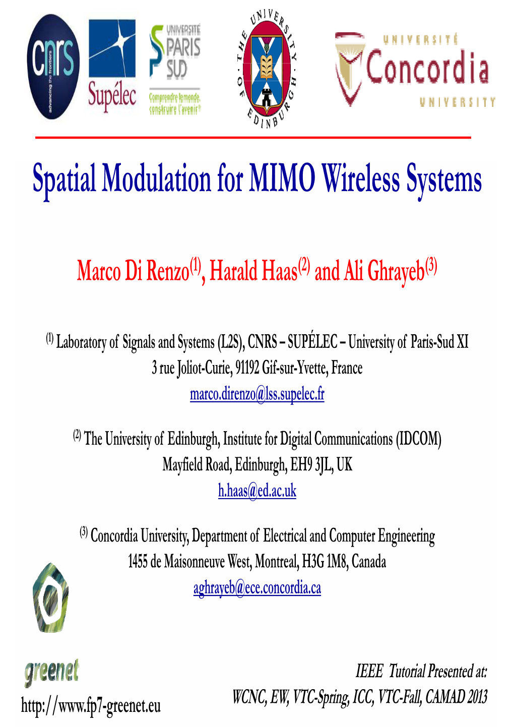 Spatial Modulation for MIMO Wireless Systems